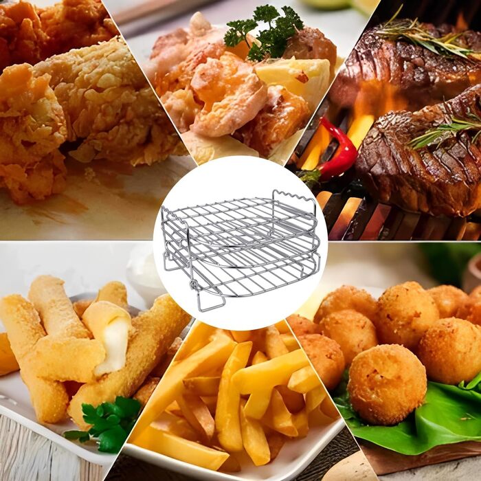 Аксесуари для фритюрниці, 3 рівні решітки для гриля для фритюрниці Багатофункціональна решітка з нержавіючої сталі Стійка для фритюрниці Аксесуари для Philips Airfryer XL 6.2L, COSORI 5.5L 4.7L, Cecotec 6L