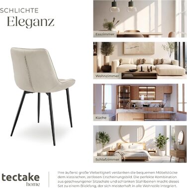 Стільці для обіду tectake, комплект з 2 шт., м&39яке крісло, кухонне крісло, крісло для вітальні, крісло для туалетного столика, ергономічне крісло з оксамитовою спинкою та сидінням, чорні металеві ніжки - кремові, комплект з 2 шт.