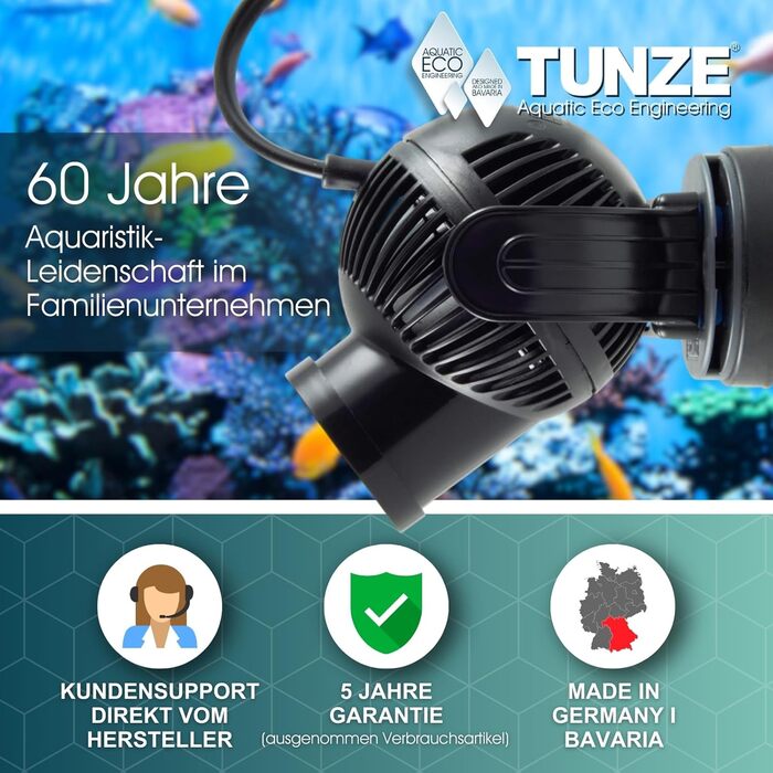 Циркуляційний насос TUNZE Turbelle nanostream 6020 I Насос з витратою 2500 л/год I Пропелерний насос з магнітним тримачем та безшумним затискачем для скла товщиною до 12 мм I Водяний насос для акваріумів