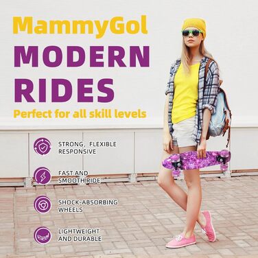 Скейтборд Nattork Mini Cruiser 22" Purple (Lila Stern) – ретро міні-круїзер з LED-підсвічуванням PU коліс, для дітей та початківців