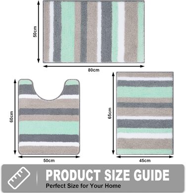 Комплект килимків для ванної Pauwer Soft, 3 шт., мікрофібра, нековзні, водопоглинаючі килимки для ванної, можна прати в пральній машині, килимок для ванни та туалету для душу, ванни та туалету (зелений) зелений 50 x 80 см 45 x 65 см 50 x 60 см