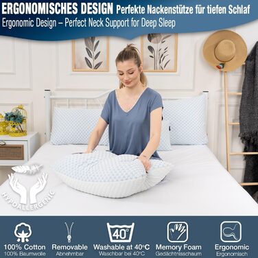 Регульована гелева подушка Alkamto 73x48 см охолоджувальна подушка з піни з ефектом пам&39яті з двостороннім чохлом з крижаного шовку та віскози ідеально підходить для сну на спині, животі та на боці розмір queen-size для спокійного сну 73x48x14 см