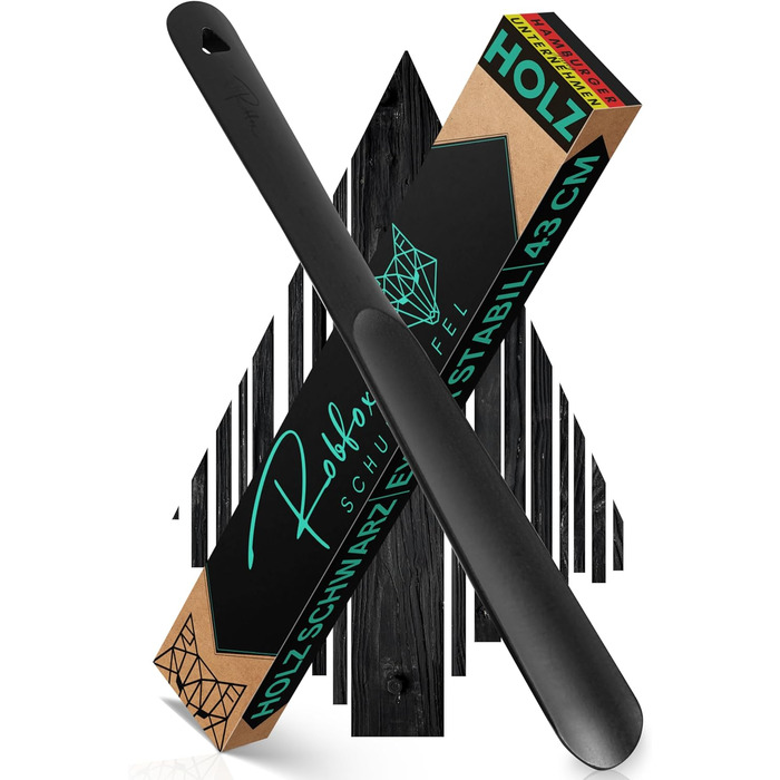 Дерев'яний ріжок для взуття Robfox чорний I 43 см ДОВГИЙ І НАДЗВИЧАЙНО СТІЙКИЙ I Довгий дерев'яний ріжок для взуття I Компактний р