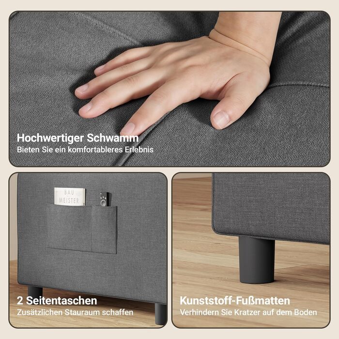 Крісло-ліжко Xbro 3-в-1, розкладне крісло-ліжко, крісло-ліжко з функцією ліжка, регульований диван-ліжко з подушкою та бічною кишенею, крісло з функцією сну для невеликих квартир (темно-сірий)