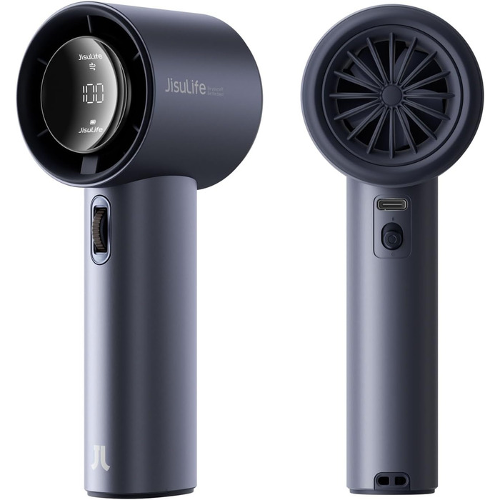 Портативний портативний вентилятор JISULIFE, регульована швидкість (1-100), міні-вентилятор Turbo, акумуляторна батарея 3600 мАг, цифровий дисплей, для жінок, чоловіків, подорожей/кемпінгів/на природі синій