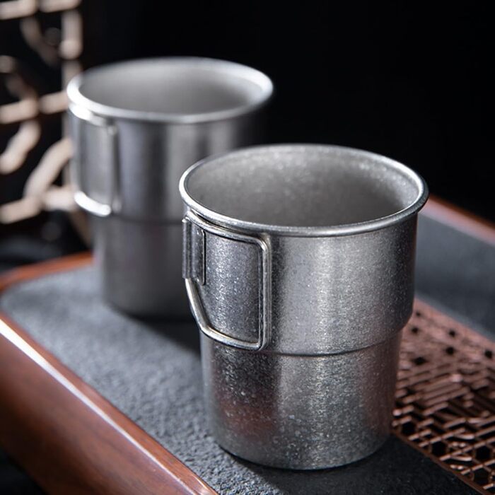Титанова чашка QOXEZY, що штабелюється, 300 мл, зі складною ручкою, для кемпінгу, пікніків та пригод на природі