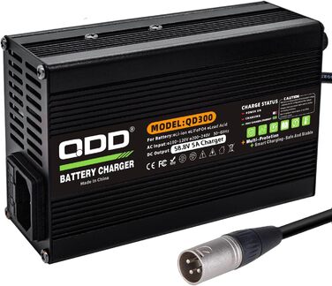 Зарядний пристрій QDD 58.8V 5A Li-ION з кількома захистами, підходить для літій-іонних акумуляторів 14S 52V, інтелектуальний зарядний пристрій