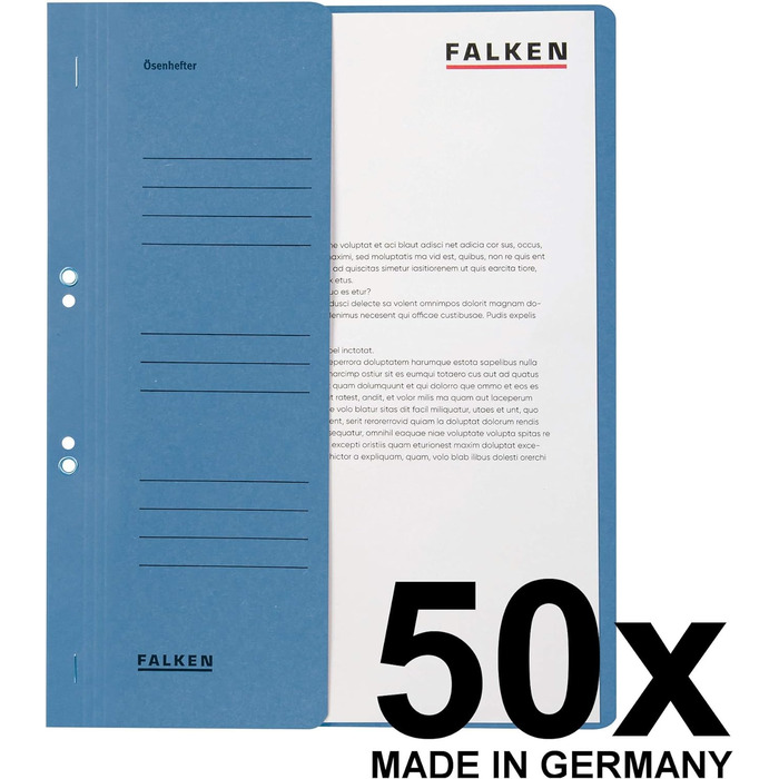 Оригінальний степлер Falken 50 Pack. Зроблено в Німеччині. Виготовлений з переробленого картону з половиною передньої обкладинки та комерційною прострочкою для папки степлера DIN A4 Blue Angel (Blue)