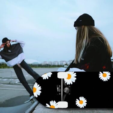 Дюймовий стандартний скейтборд, 7-шарова кленова дошка, підходить для дітей, підлітків, дорослих, початківців та професіоналів, максимальне навантаження 150 кг. Хризантема., 31-