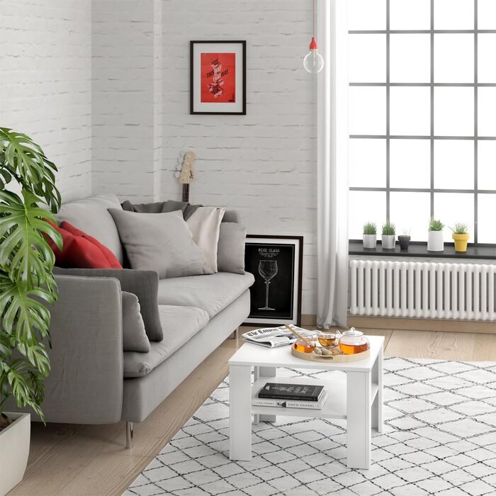 Журнальний столик Vicco Homer, журнальний столик з полицею, білий, 60 x 60 см Білий 60x42x60 см