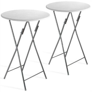 Комплект розкладних столів Casaria з 2 шт., висота 110 см, діаметр 60 см, бічний столик, розкладний стіл, барний стіл, коктейльний столик, дерев&39яний стіл для вечірок, круглий високий стіл, садовий стіл, білий, імітація дерева