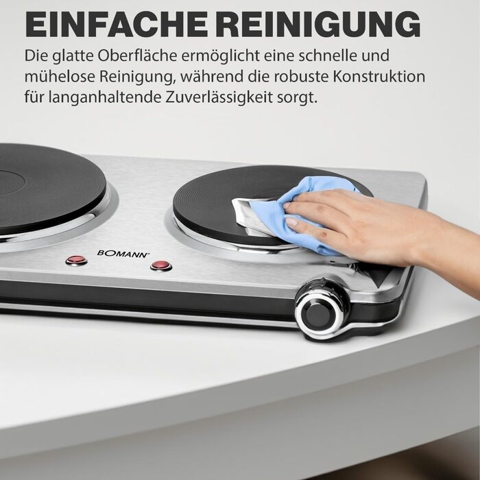 Подвійна конфорка Bomann з нержавіючої сталі Варильна поверхня з 2 варильними поверхнями 2500 Вт електрична варильна поверхня з ручками Cool Touch Варильні поверхні із захистом від перегріву DKP 5033 CB Одномісний