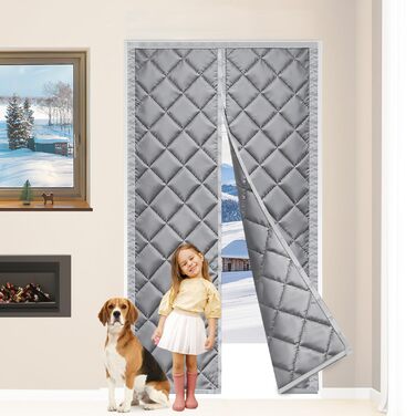 Теплова штора для дверей, захист від холоду, магнітна теплозахисна штора для дверей 90 x 210 см, термозахист дверей від холоду, магнітна теплозахисна штора, утеплена дверна штора, шумоізоляція, вітрозахисна