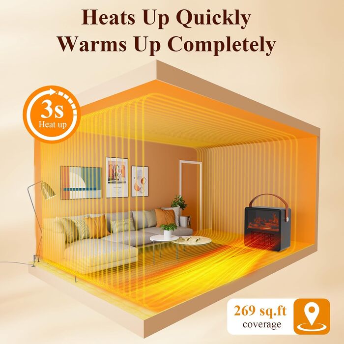 Електричний вентилятор-обігрівач Minthouz 1200 Вт/800 Вт, керамічний обігрівач з 3D-ефектом полум&39я, регульований термостат, енергоефективний, із захистом від перегріву та перекидання для спальні та офісу