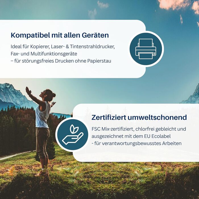 Папір для принтера SAD DIN A4 2500 аркушів, 80 г/м, яскраво-білий CIE 161, універсальний папір оптом, підходить для всіх принтерів, високоякісний копіювальний папір, сертифікований FSC