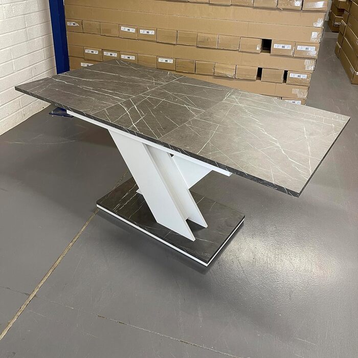 Розкладний обідній стіл Furneo Modern, 120-160 см, сірий мармуровий ефект, Tavolo02, МДФ