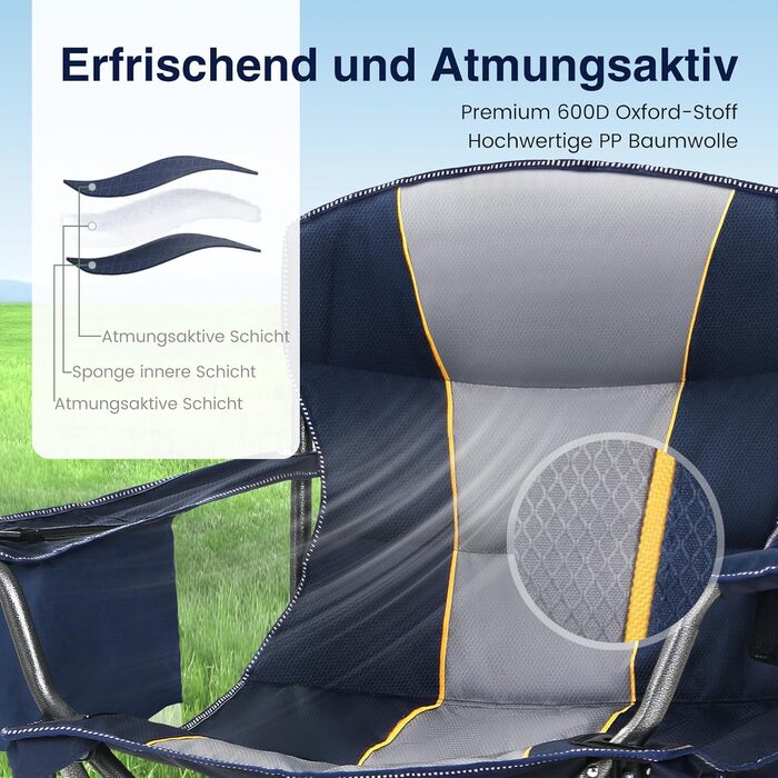 Складаний кемпінговий стілець HIGH POINT SPORTS, комплект з 2 шт. , вантажопідйомність 200 кг, м&39який складний стілець з підсклянниками, XXL складний рибальський стілець з підлокітниками, вуличний стілець, синій
