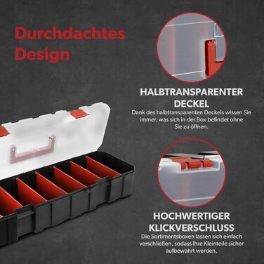 Асортиментних ящиків siwitec з 8 відділеннями та 7 регульованими перегородками, асортиментний ящик для дрібних деталей, органайзер для інструментів, журнал для дрібних деталей, пластиковий асортиментний кейс 450 x 150 x 90 см, 6