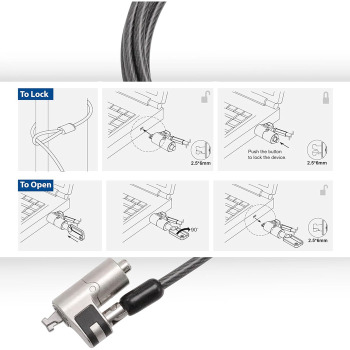 Замок-кабель для ноутбука ACT Schloss, 2м, з ключем, для Nano Slot, поворотна головка, портативний захист від крадіжки - AC9030