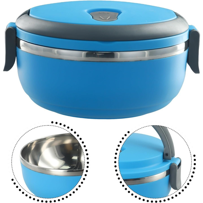Термоланчбокс Круглий, 700 мл, синій. Ізольований контейнер для їжі з міцною внутрішньою колбою з нержавіючої сталі PP-304, для студентів, офісу, подорожей. Герметичний, легко миється, зберігає тепло до 3-4 годин.