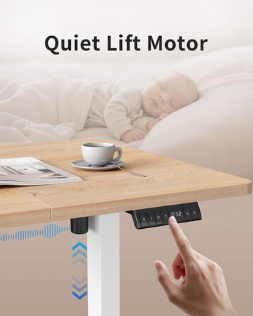 Стіл FEZIBO з регульованою висотою та портами зарядки USB-A та USB-C, 140 x 70 см, Електрично регульований стіл з висотою, Ергономічний стіл для домашнього офісу з можливістю роботи сидячи та стоячи, Стіл для роботи стоячи, Дуб, 140 x 70 см