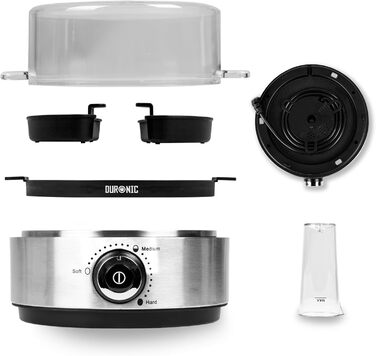 Яйцеварка Duronic EB40 BK, яйцеварка на 7 яєць, потужність 400 Вт, ступінь твердості від м'якої до твердої, захист від перегріву і