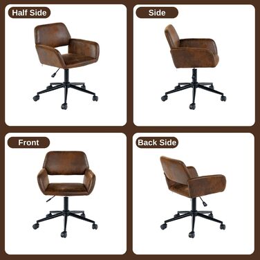 Вінтажне офісне крісло з підлокітниками, поворотне на 360, регульована висота 4555 см, під коричневу шкіру, з колесами для домашнього офісу