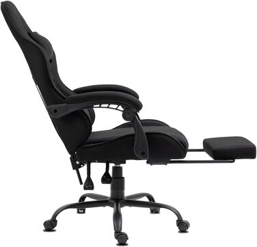 Ігрове офісне крісло Delman з тканини з USB-масажем (2 точки), ергономічне геймерське крісло з підставкою для ніг, регульована спинка до 135, металева основа Серія 02-0040 Чорний