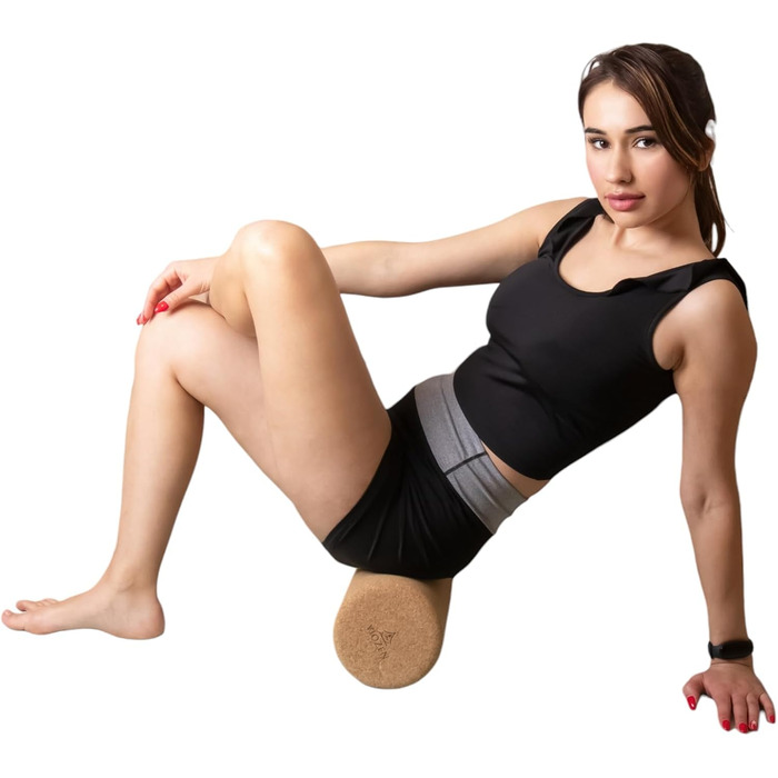 Ролик для фасції, виготовлений зі 100 натурального корка екологічний, нековзний та стабільний йога-ролик для спини, шиї та ніг ідеальний масажний та регенеруючий валик для фітнесу, пілатесу та йоги 300 x 150 мм