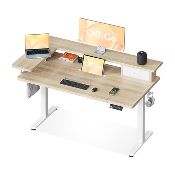 Електричний стіл OffiGo з регульованою висотою, шухлядою та USB-портом, 120 x 60 см, ергономічний комп&39ютерний стіл для роботи сидячи та стоячи, клен 120 x 60 см, бежевий