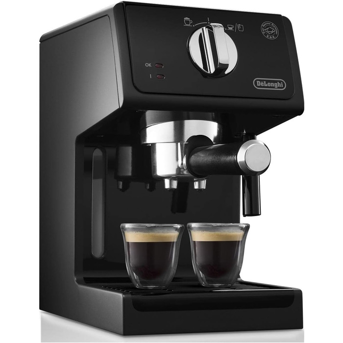 Портафільтр-машина для еспресо, кавоварка для еспресо з алюмінієвим покриттям, в т.ч. ручна насадка для спінювання молока, з функцією гарячої води, підходить для прокладок ESE, резервуар для води 1,1 л, чорний, 31.21