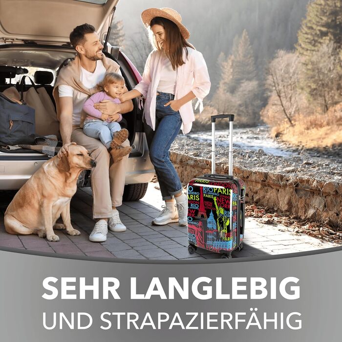 Валізи Xonic великі валізи з твердою оболонкою та колесами візки розмірів ML XL або в комплекті. Полікарбонатні валізи та візки для жінок, дітей та сімей (Neon Cities, M) M Neon Cities