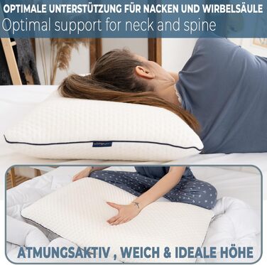 Подушка alkamto з піни з ефектом пам&39яті 70x45 см Ергономічна подушка для підтримки шиї Сертифіковано Oeko-Tex Терморегулюючий чохол Гіпоалергенна та придатна для прання Для сну на спині та на боці