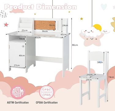 Дитяча парта LIFEZEAL з дерев'яним стільцем, навчальний стіл з відсіком для зберігання та дошкою, дитяча сидяча група від 3 років,