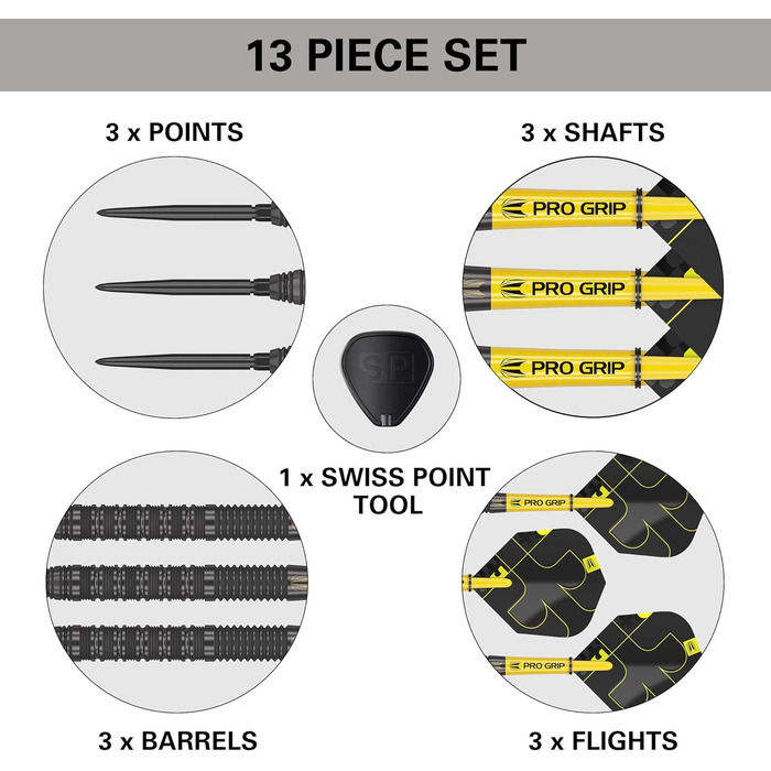 Набір дротиків Target Darts Bolide Void 90 вольфраму, сталеві наконечники зі швейцарськими наконечниками 21G/22G/23G/24G/25G/25G Професійні набори дротиків, чорні дротики, швейцарські наконечники - інструмент у комплекті, ствол 23G 01