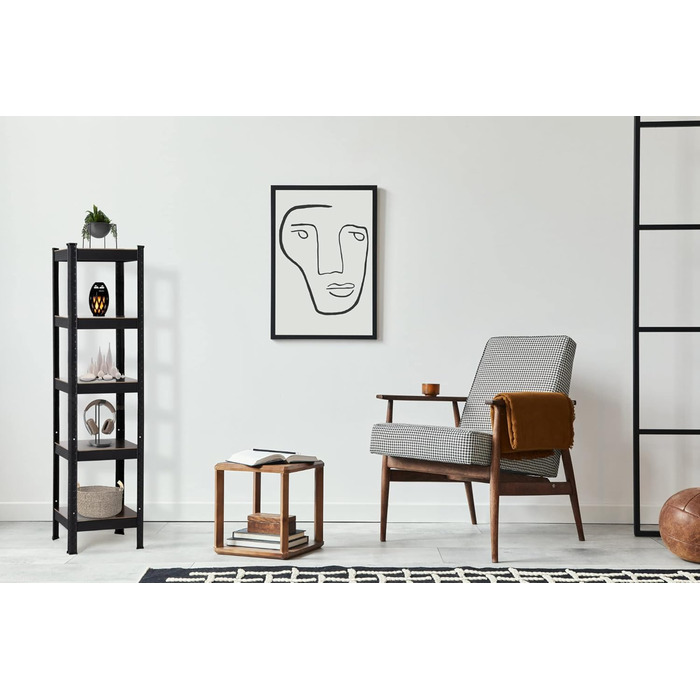 Дизайнерська полиця для зберігання Stagecaptain Heavyrack - Окремостояча полиця для кухні, комор, вітальні та офісу - Полиця для зберігання з 5 полицями зі світлого або темного дерева - Полиця промислового дизайну - Чорна