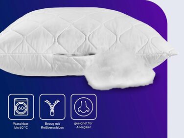 Набір з 2 подушок з м&39яким чохлом з мікрофібри, сертифікована подушка ko-Tex із блискавкою, 80x80 см, виготовлена за німецькими стандартами якості, 2 шт. 80 x 80