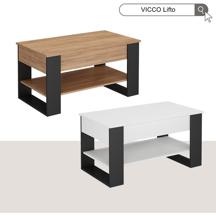 Журнальний столик Vicco Lifto, дуб/антрацит, 92 x 51 см з функцією підйому