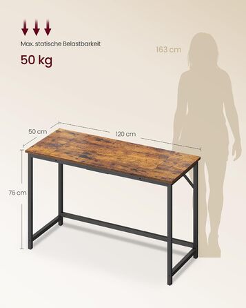 Стіл VASAGLE комп'ютерний та офісний стіл, 120 x 50 x 76 см, вінтажний коричневий/чорнильний чорний