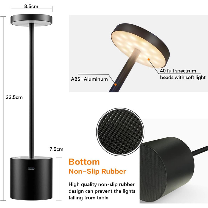 Світлодіодна настільна лампа бездротова, Hapfish 8000 мАг настільна лампа на батарейках з пультом дистанційного керування, алюміні