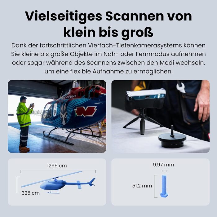 Сканер Revopoint MIRACO Plus для 3D-друку, портативний сканер з фотограмметрією, до 20 кадрів в секунду, точність до 0,02 мм, повн