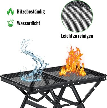 Складаний стіл для гриля GARLLEN, 60x40 см та 3 регульовані висоти (25/48/71 см), X-подібна конструкція опори стабільний, легкий та портативний кемпінговий стіл, складаний стіл, садовий стіл, стіл для пікніка, невеликий стіл для гриля