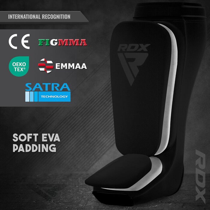 Щитки для гомілок RDX для кікбоксингу, муай-тай та ММА, Захист гомілок, М&39які щитки для спарингу, Захист ніг для чоловіків та жінок, Спорядження для кікбоксингу, Розмір M, Повністю чорний