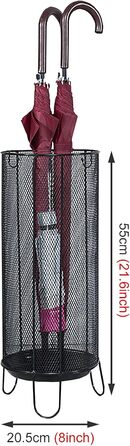 Підставка для парасольки QGENMINERA, кругла, з сітки, металева підставка для парасольки з гачком і піддоном для крапель, відро для парасольки для входу, офісу, вхідних дверей, передпокою Black S 20,5 см x 55 см