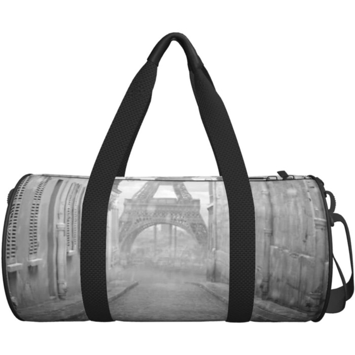 Дорожня сумка Паризький шарм з Ейфелевою вежею, вулицею Парижа та червоною парасолькою. Спортивна сумка для чоловіків та жінок, сумка-мішок, спортивна дорожня сумка.