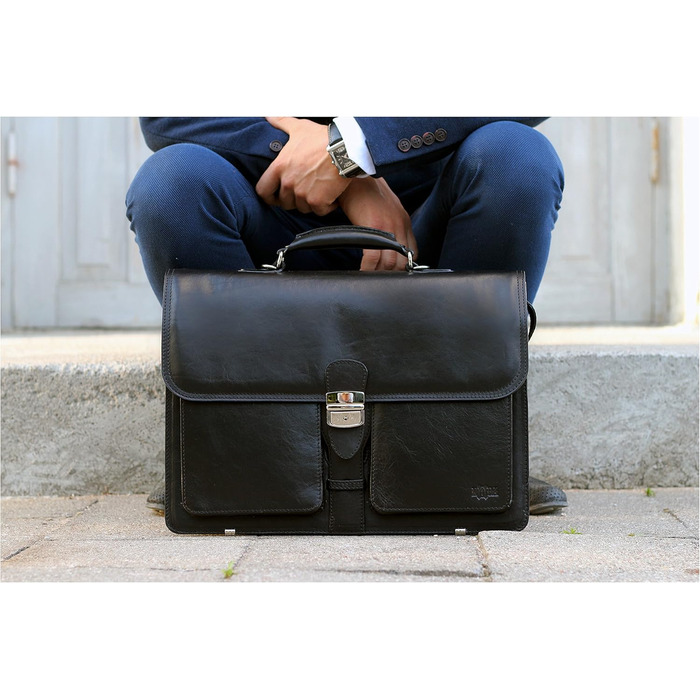 Портфель з натуральної шкіри, ділова сумка, сумка для ноутбука, сумка-месенджер (чорний)