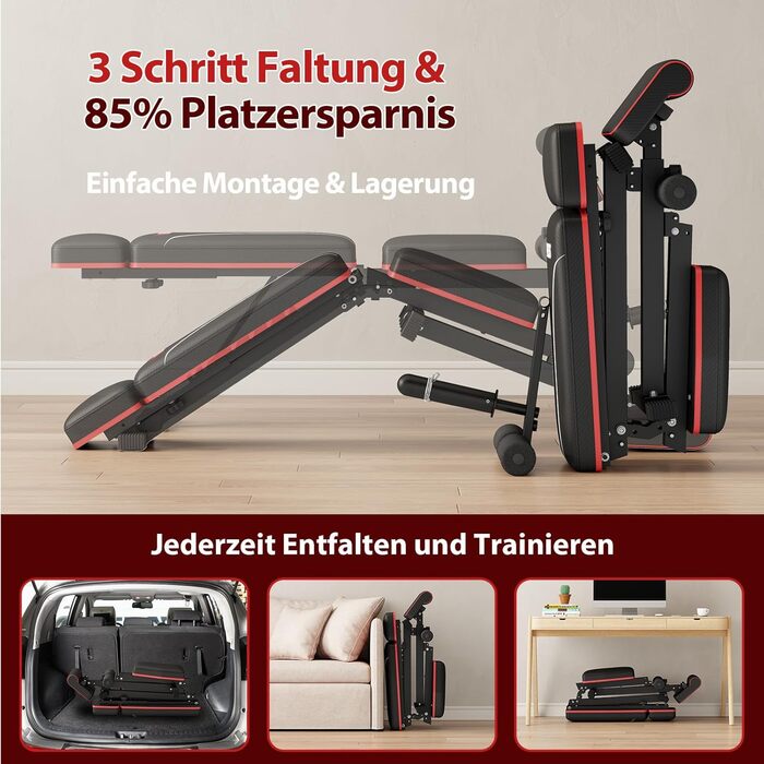 Складана регульована силова лава GIKPAL 360 кг, багатофункціональна тренувальна лава з підйомом ніг, похилою лавою, лавою для жиму лежачи з 7 регульованими положеннями спинки для силових тренувань усього тіла у вашому домашньому спортзалі