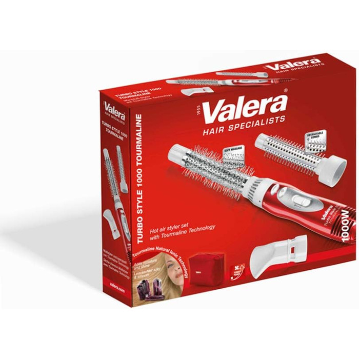 Термощітка Valera Turbo Style 1000 Tourmaline 603.01B (1000 Вт, червона) з двома насадками-щітками та феном