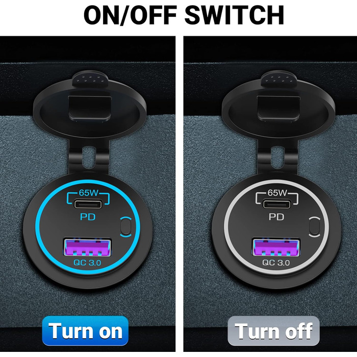 Розетка 65 Вт PD USB C 12V автомобільна USB-розетка типу C вбудована водонепроникна 12-вольтова вилка адаптера постійного струму з