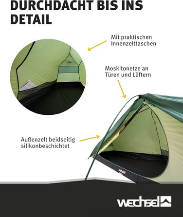 Трекінговий намет Wechsel Exogen 1/2 I Легкий намет для 1 особи / 2 осіб I Ультралегкий намет I Компактний, швидко встановлюється та портативний I Намет для кемпінгу, походів та перевезення велосипедів 1 ОСІБ.